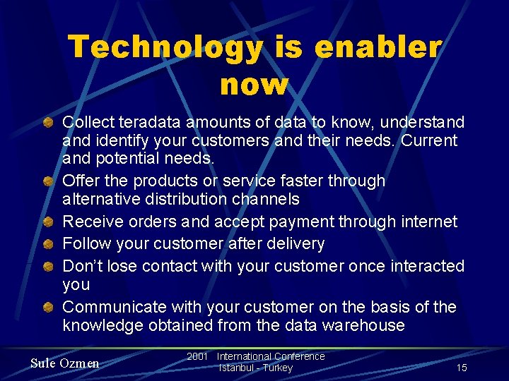 Technology is enabler now Collect teradata amounts of data to know, understand identify your