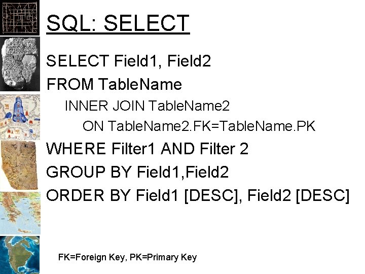 SQL: SELECT Field 1, Field 2 FROM Table. Name INNER JOIN Table. Name 2