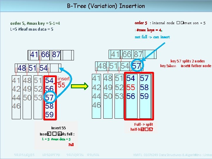 B-Tree (Variation) Insertion order 5 : internal node ��#max son = 5 : #max