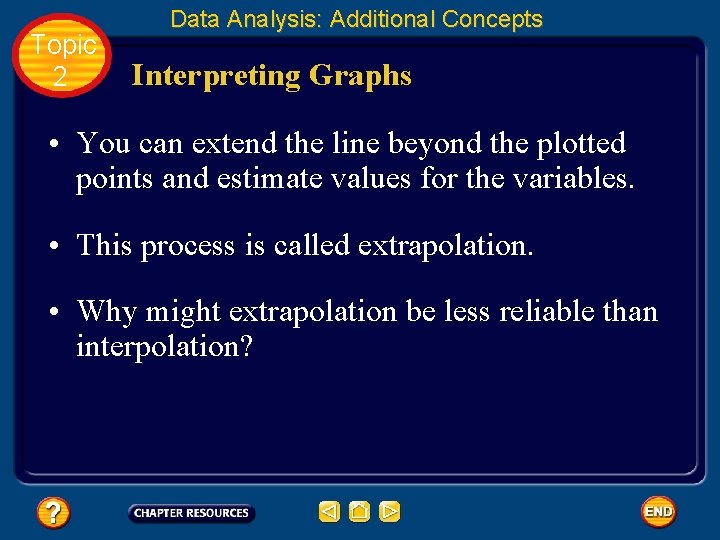 Topic 2 Data Analysis: Additional Concepts Interpreting Graphs • You can extend the line