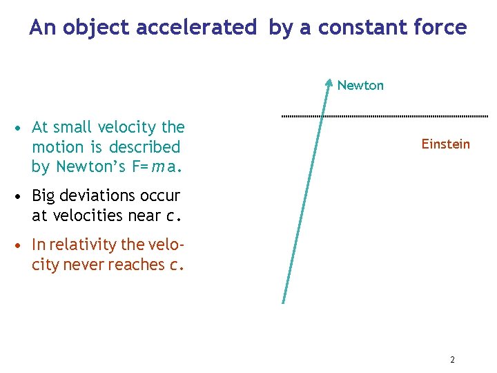 An object accelerated by a constant force Newton • At small velocity the motion