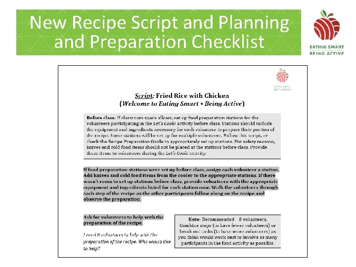 New Recipe Script and Planning and Preparation Checklist 