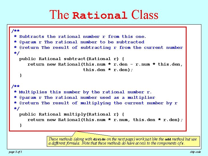 The Rational Class /** * Creates Subtracts a new the Rational rational with number