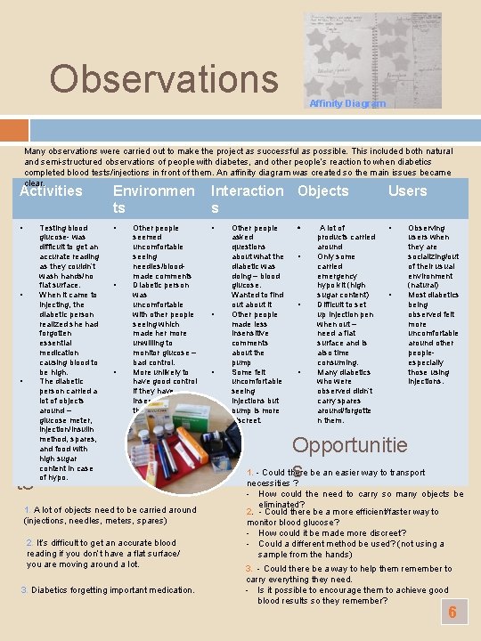Observations Affinity Diagram Many observations were carried out to make the project as successful