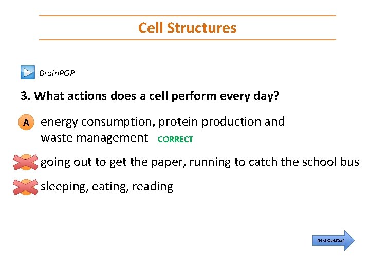 Cell Structures Brain. POP 3. What actions does a cell perform every day? A