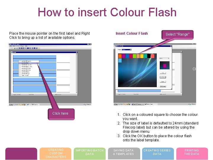 How to insert Colour Flash Place the mouse pointer on the first label and