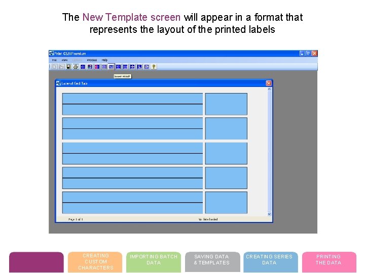 The New Template screen will appear in a format that represents the layout of