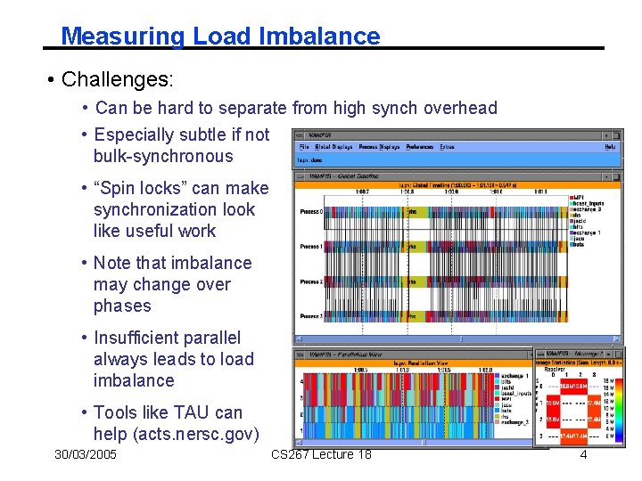 Measuring Load Imbalance • Challenges: • Can be hard to separate from high synch
