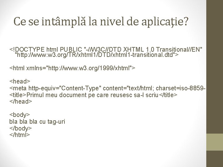 Ce se intâmplă la nivel de aplicaţie? <!DOCTYPE html PUBLIC "-//W 3 C//DTD XHTML