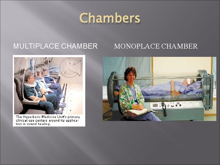 Chambers MULTIPLACE CHAMBER MONOPLACE CHAMBER 