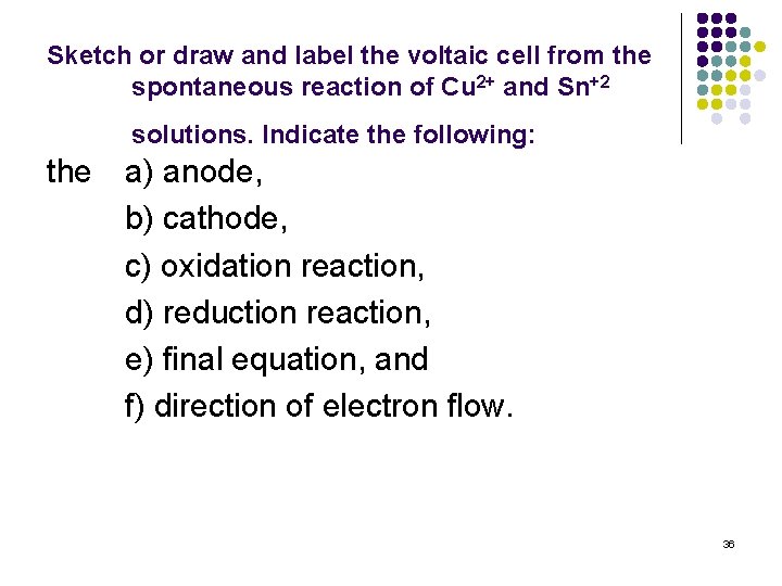 Sketch or draw and label the voltaic cell from the spontaneous reaction of Cu