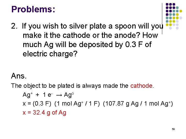 Problems: 2. If you wish to silver plate a spoon will you make it