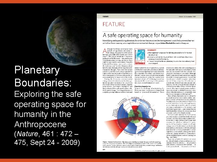 Planetary Boundaries: Exploring the safe operating space for humanity in the Anthropocene (Nature, 461