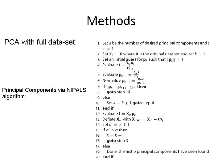 Methods PCA with full data-set: Principal Components via NIPALS algorithm: 
