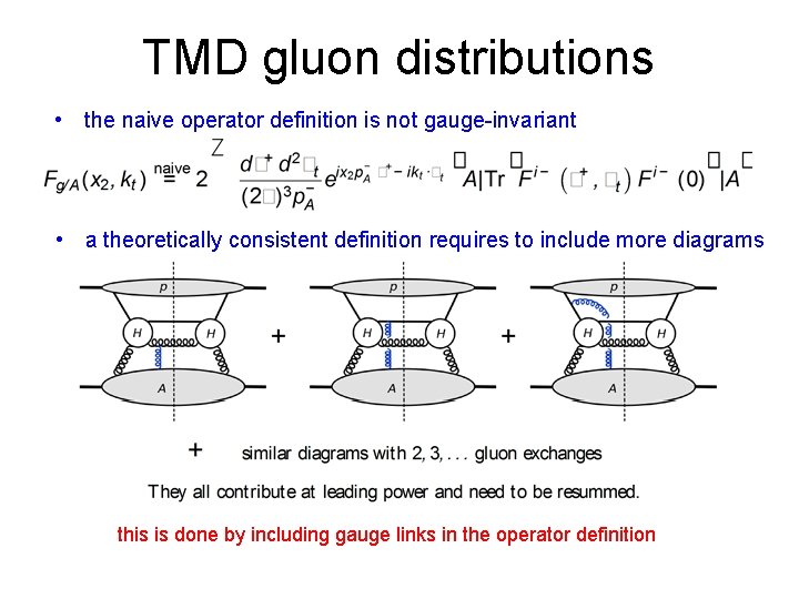 TMD gluon distributions • the naive operator definition is not gauge-invariant • a theoretically