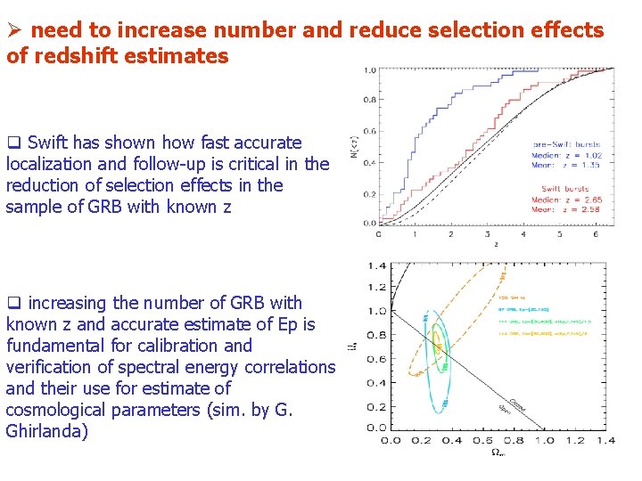 Ø need to increase number and reduce selection effects of redshift estimates q Swift