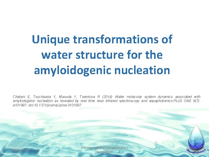 Unique transformations of water structure for the amyloidogenic nucleation Chatani E, Tsuchisaka Y, Masuda