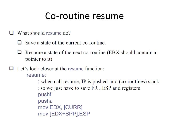 Co-routine resume 