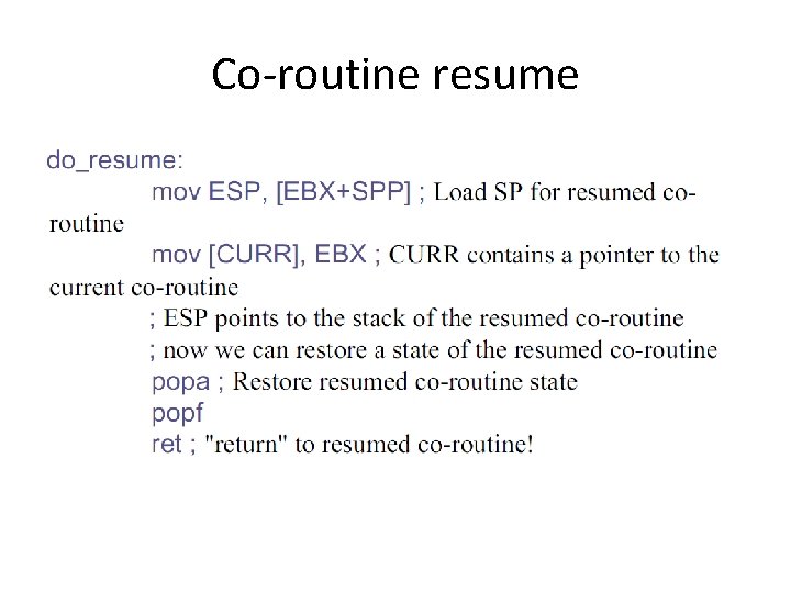 Co-routine resume 