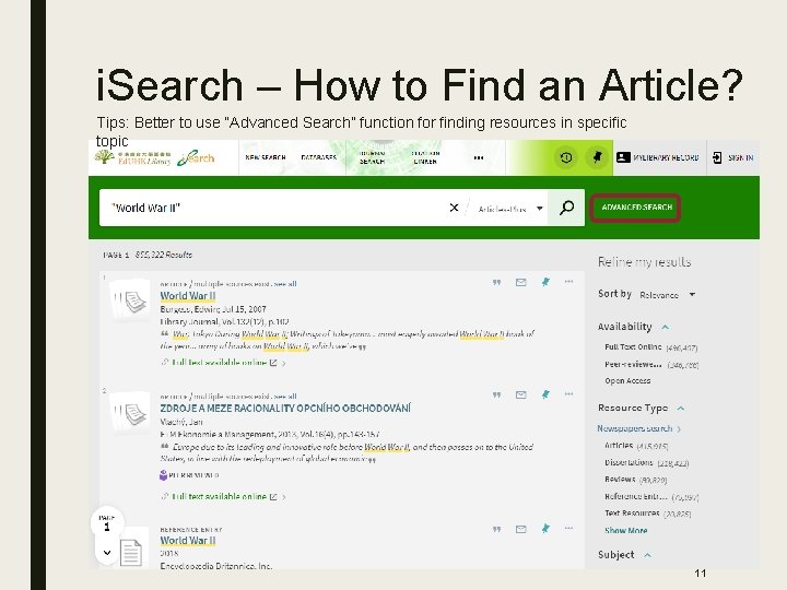 i. Search – How to Find an Article? Tips: Better to use “Advanced Search”