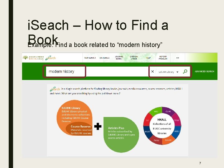 i. Seach – How to Find a Book. Find a book related to “modern