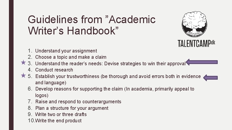 Guidelines from ”Academic Writer’s Handbook” 1. 2. 3. 4. 5. Understand your assignment Choose