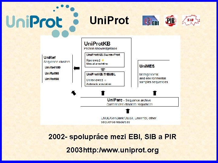 Uni. Prot 2002 - spolupráce mezi EBI, SIB a PIR 2003 http: /www. uniprot.