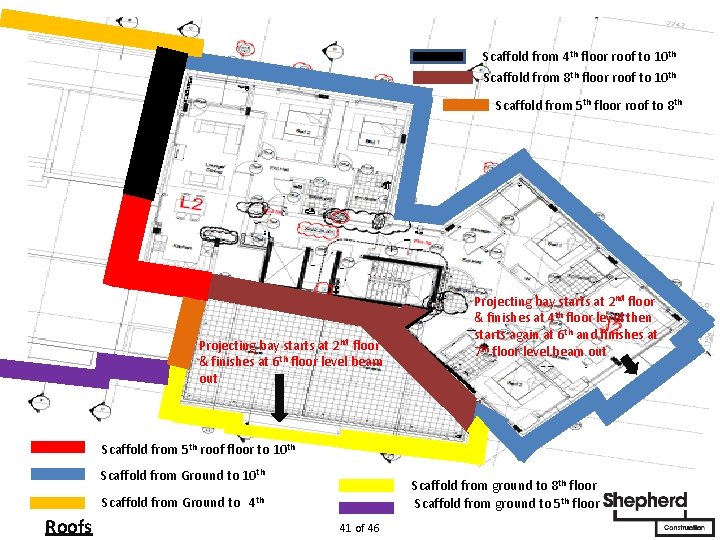 Scaffold from 4 th floor roof to 10 th Scaffold from 8 th floor