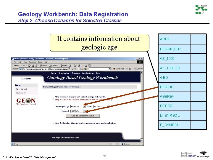 Geology Workbench: Data Registration Step 2: Choose Columns for Selected Classes It contains information