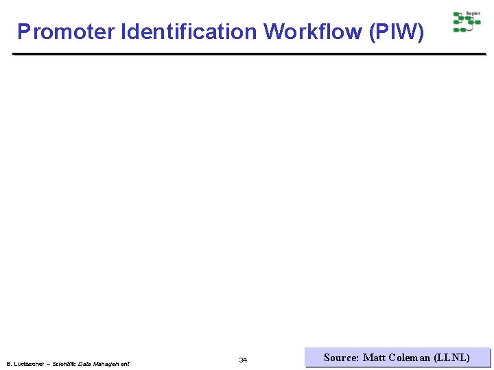 Promoter Identification Workflow (PIW) B. Ludäscher – Scientific Data Management 34 Source: Matt Coleman