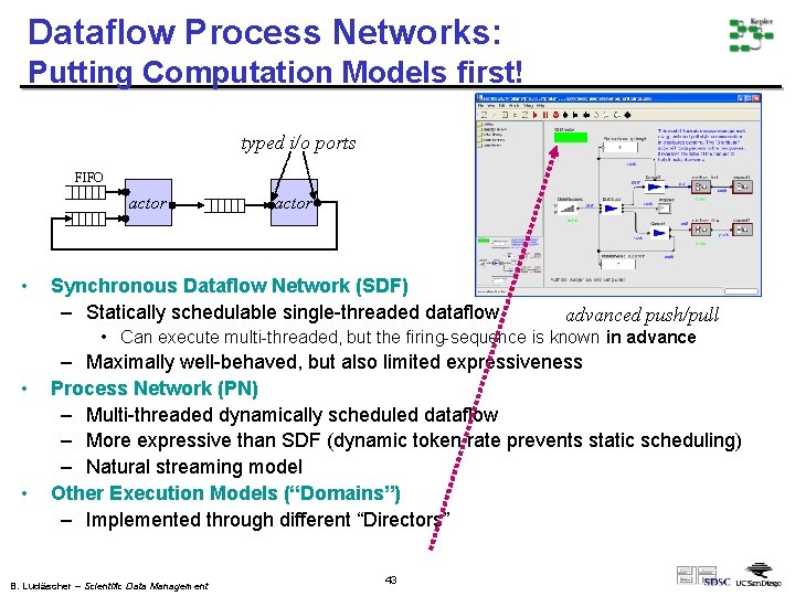 Dataflow Process Networks: Putting Computation Models first! typed i/o ports FIFO actor • actor
