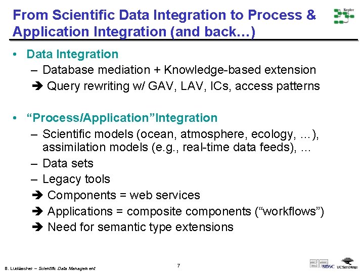 From Scientific Data Integration to Process & Application Integration (and back…) • Data Integration