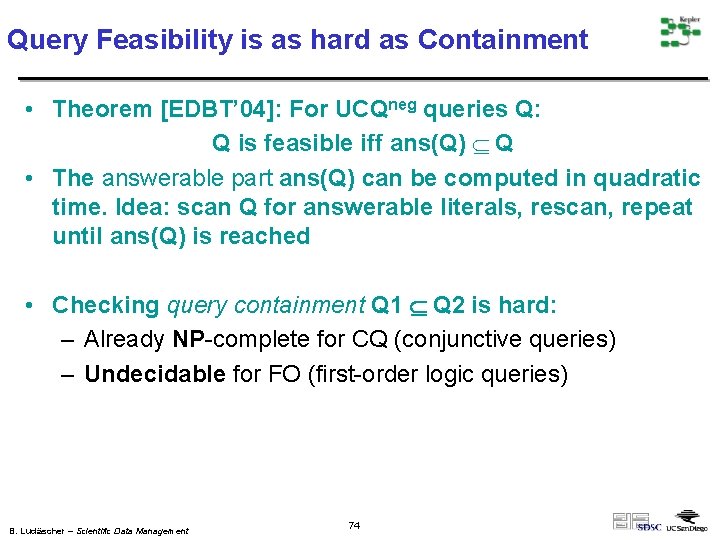 Query Feasibility is as hard as Containment • Theorem [EDBT’ 04]: For UCQneg queries