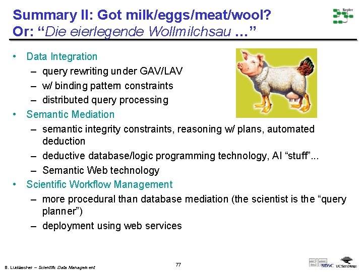 Summary II: Got milk/eggs/meat/wool? Or: “Die eierlegende Wollmilchsau …” • Data Integration – query