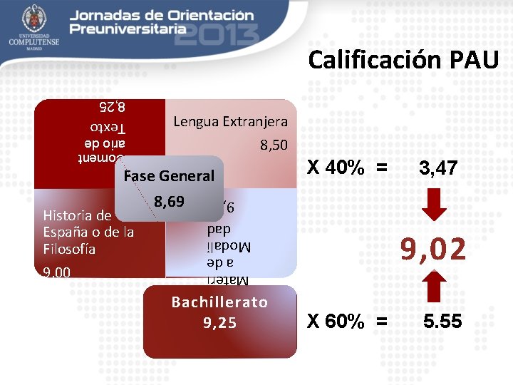 Calificación PAU Lengua Extranjera 8, 50 8, 25 Texto Coment ario de Fase General