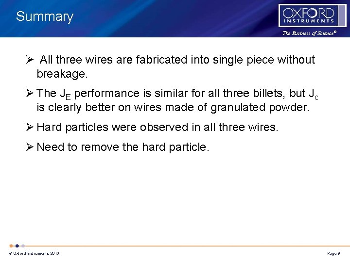 Summary The Business of Science® Ø All three wires are fabricated into single piece