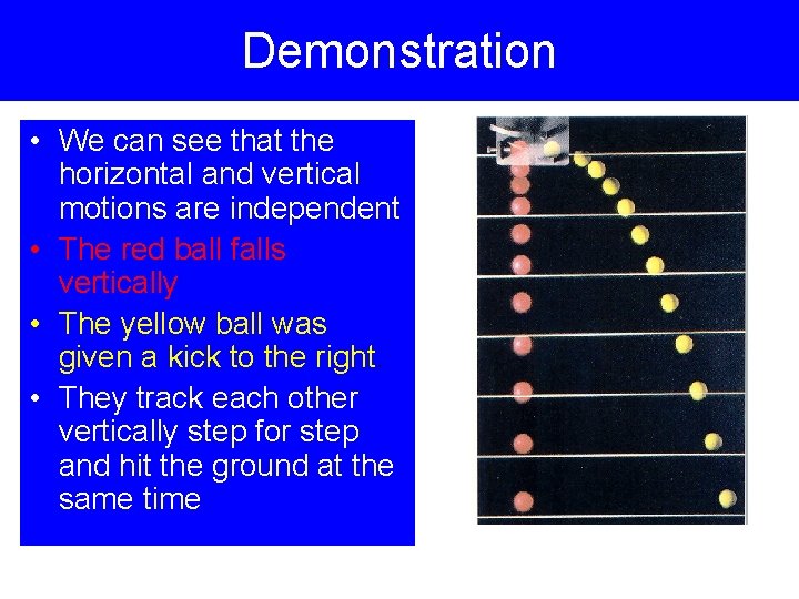 Demonstration • We can see that the horizontal and vertical motions are independent •