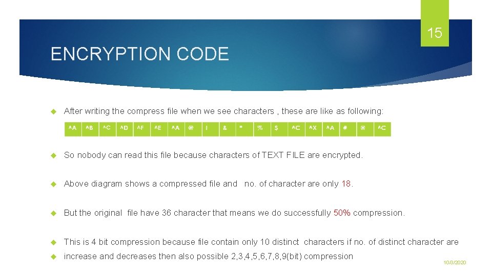 15 ENCRYPTION CODE After writing the compress file when we see characters , these