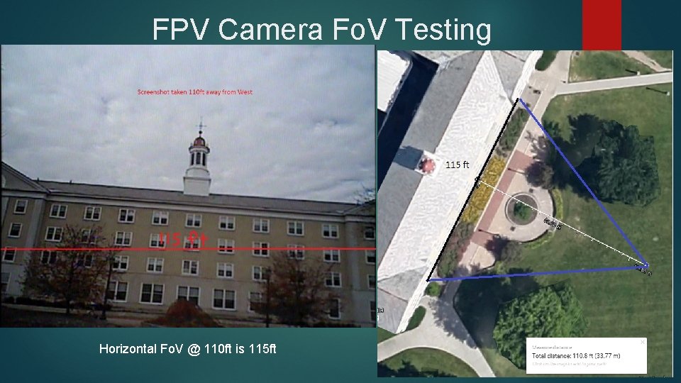 FPV Camera Fo. V Testing Horizontal Fo. V @ 110 ft is 115 ft