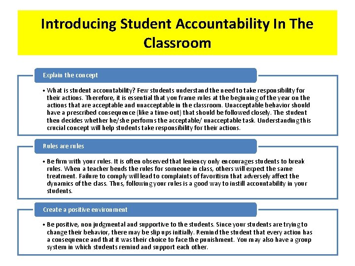 Introducing Student Accountability In The Classroom Explain the concept • What is student accountability?