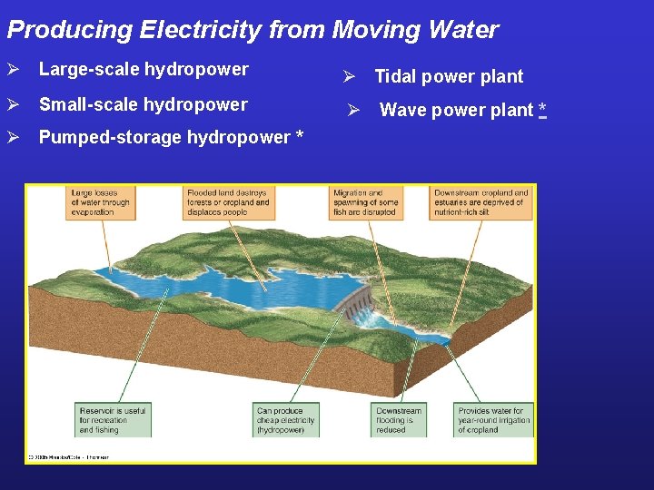 Producing Electricity from Moving Water Ø Large-scale hydropower Ø Tidal power plant Ø Small-scale