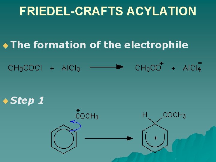 FRIEDEL-CRAFTS ACYLATION u The formation of the electrophile u Step 1 