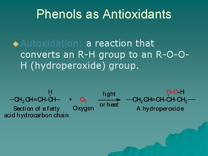 Phenols as Antioxidants u Autoxidation: a reaction that converts an R-H group to an