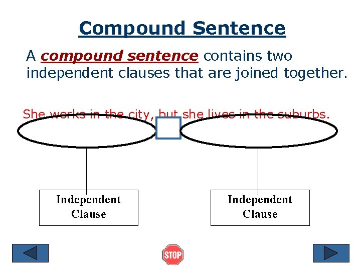 Compound Sentence A compound sentence contains two independent clauses that are joined together. She