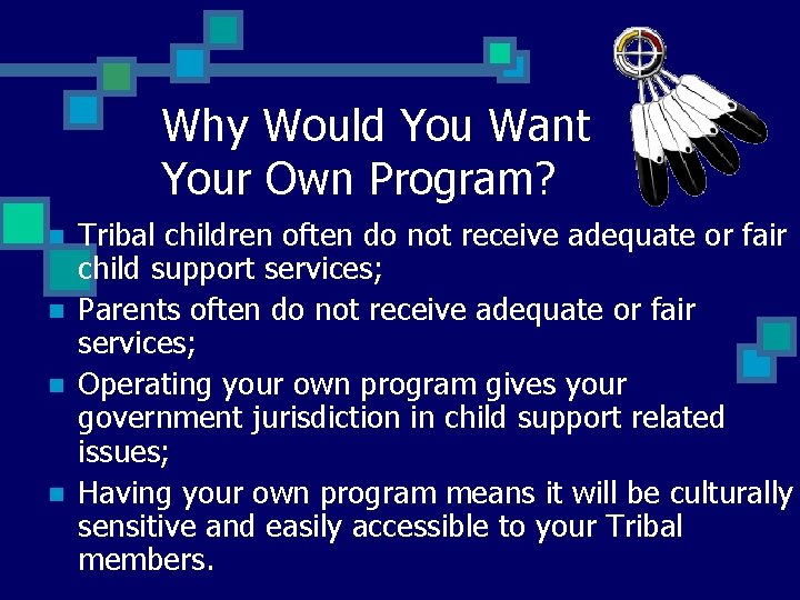 Why Would You Want Your Own Program? n n Tribal children often do not