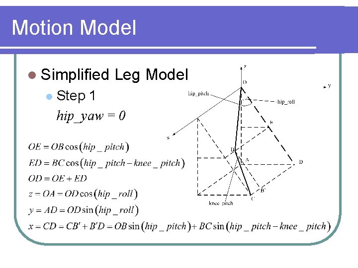 Motion Model l Simplified l Leg Model Step 1 hip_yaw = 0 