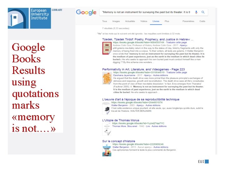 Google Books Results using quotations marks «memory is not. …» 