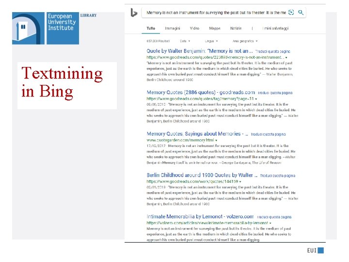 Textmining in Bing 