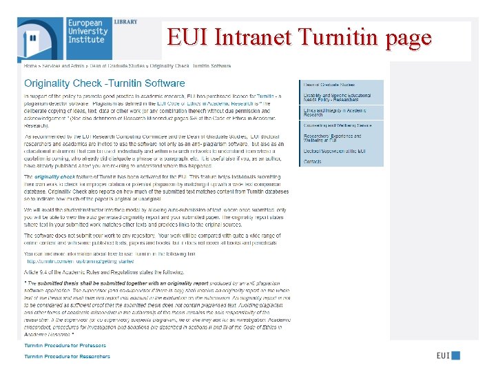 EUI Intranet Turnitin page 
