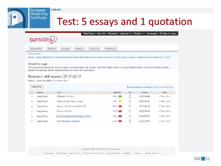 Test: 5 essays and 1 quotation Using Turnitin to Contextualize Citations 51 